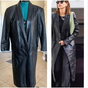 Vintage G III Black Leather Trench Coat L